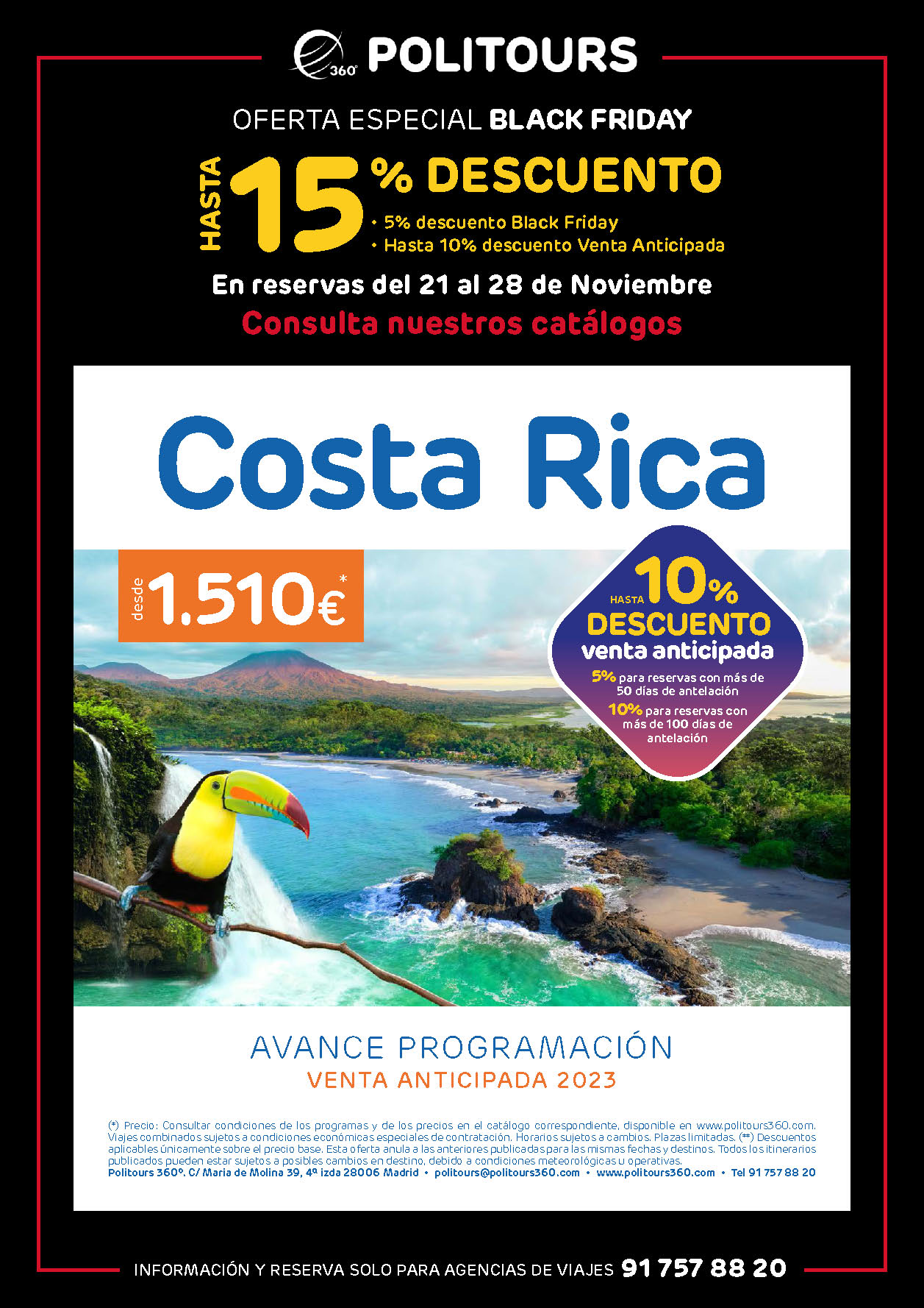 Oferta Politours Black Friday 2022 descuentos en viajes a Costa Rica en 2023