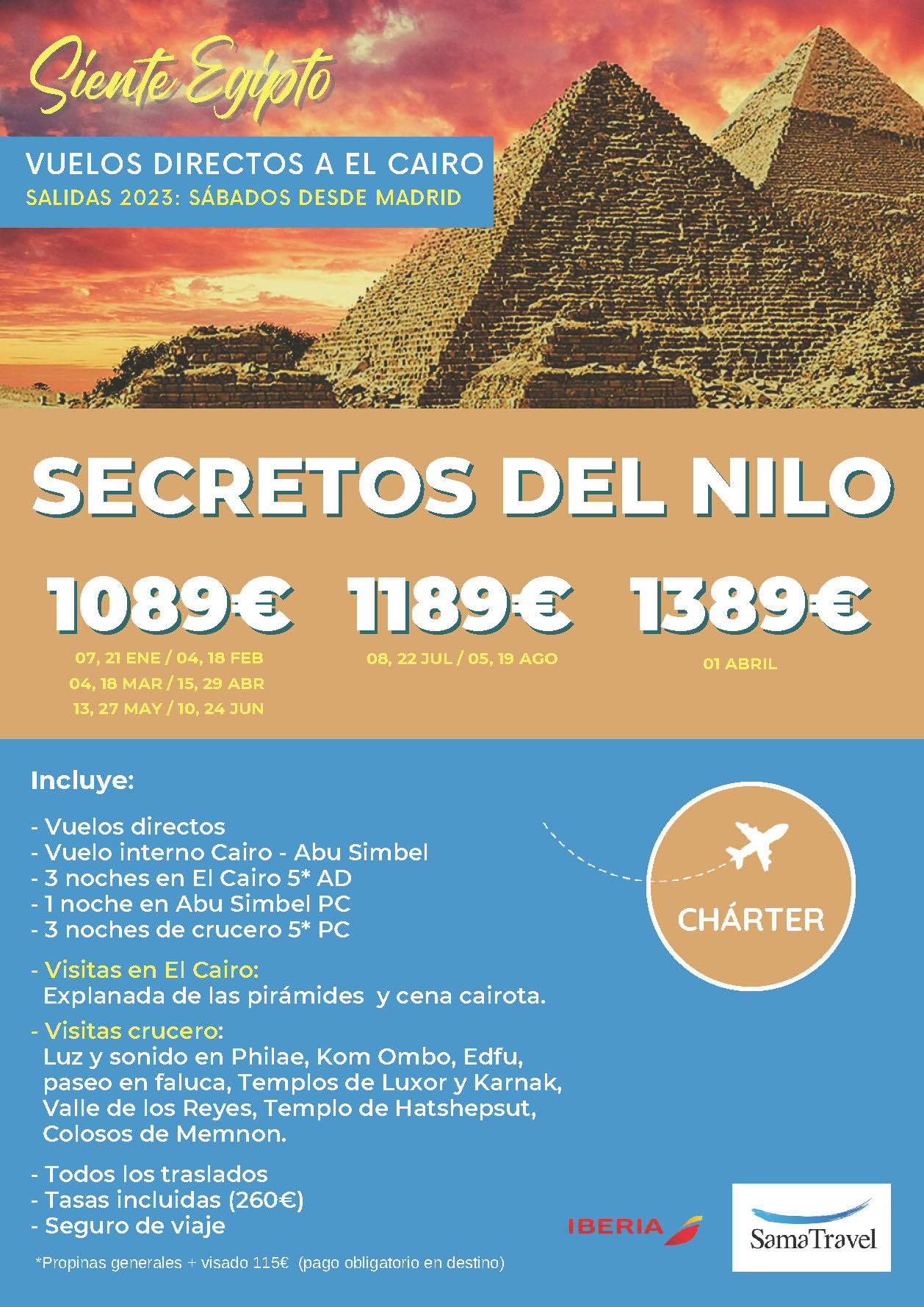 Oferta Sama Travel Egipto 2023 Secretos del Nilo 8 dias salidas en vuelo charter directo desde Madrid