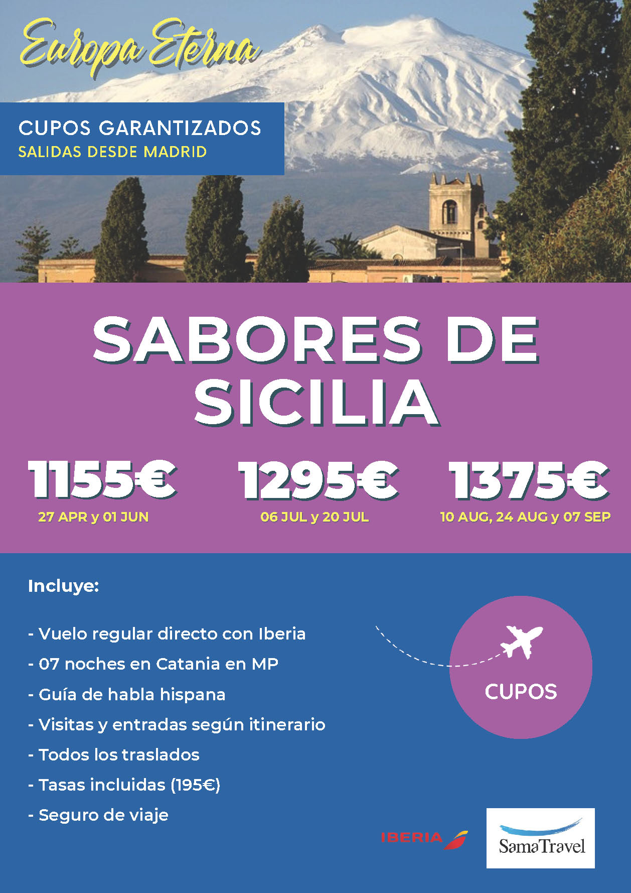 Oferta Sama Travel circuito Sicilia 8 dias salidas Abril a Septiembre 2024 vuelo directo desde Madrid