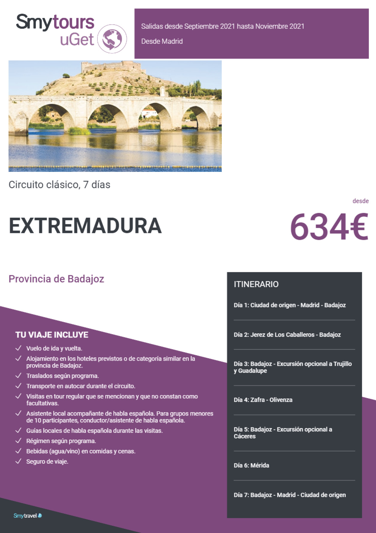 Oferta Smytravel Circuito Provincia de Badajoz 7 dias salidas Madrid desde 634 €