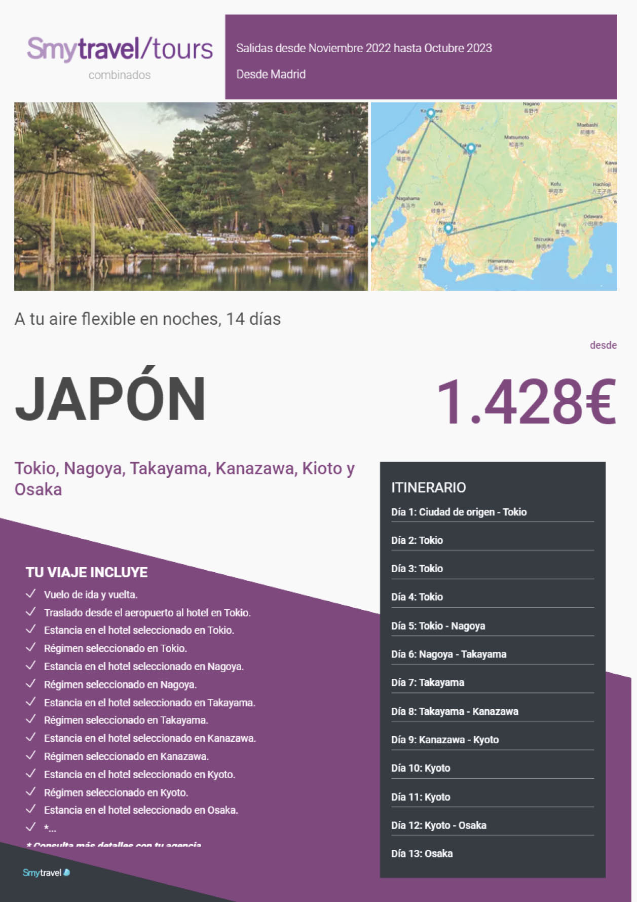Oferta Smytravel Combinado Japón 14 días Tokio Nagoya Takayama Kanazawa Kioto y Osaka desde 1428 €