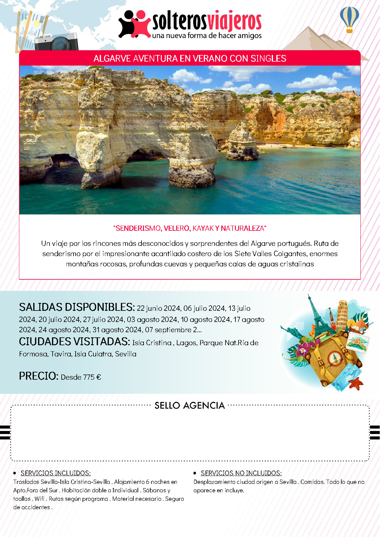 Oferta Solteros Viajeros Algarve Aventura en verano con singles salidas Junio a Septiembre 2024