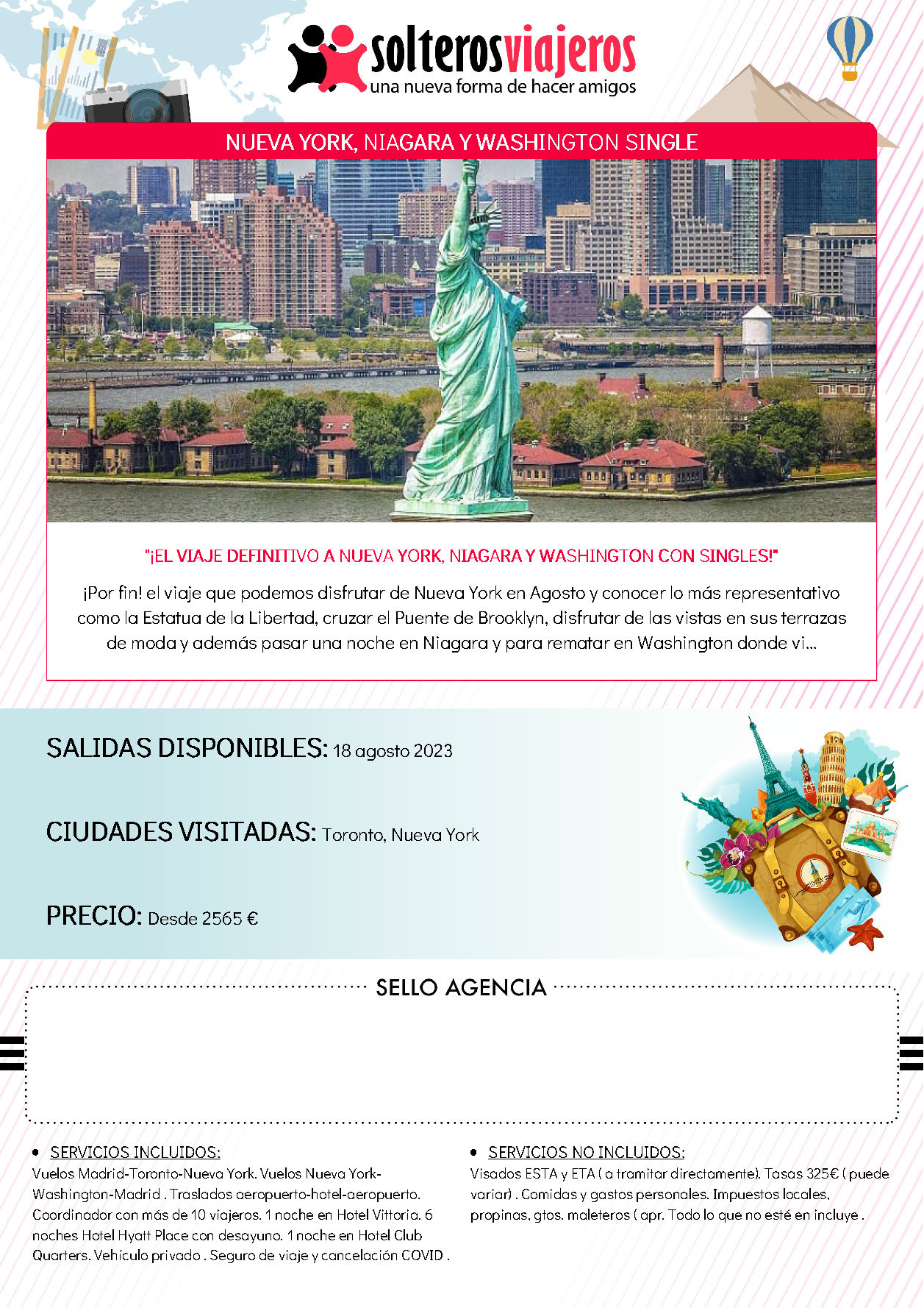 Oferta Solteros Viajeros Estados Unidos Nueva York Washington y Niagara Singles 9 dias Agosto 2023 salidas desde Madrid