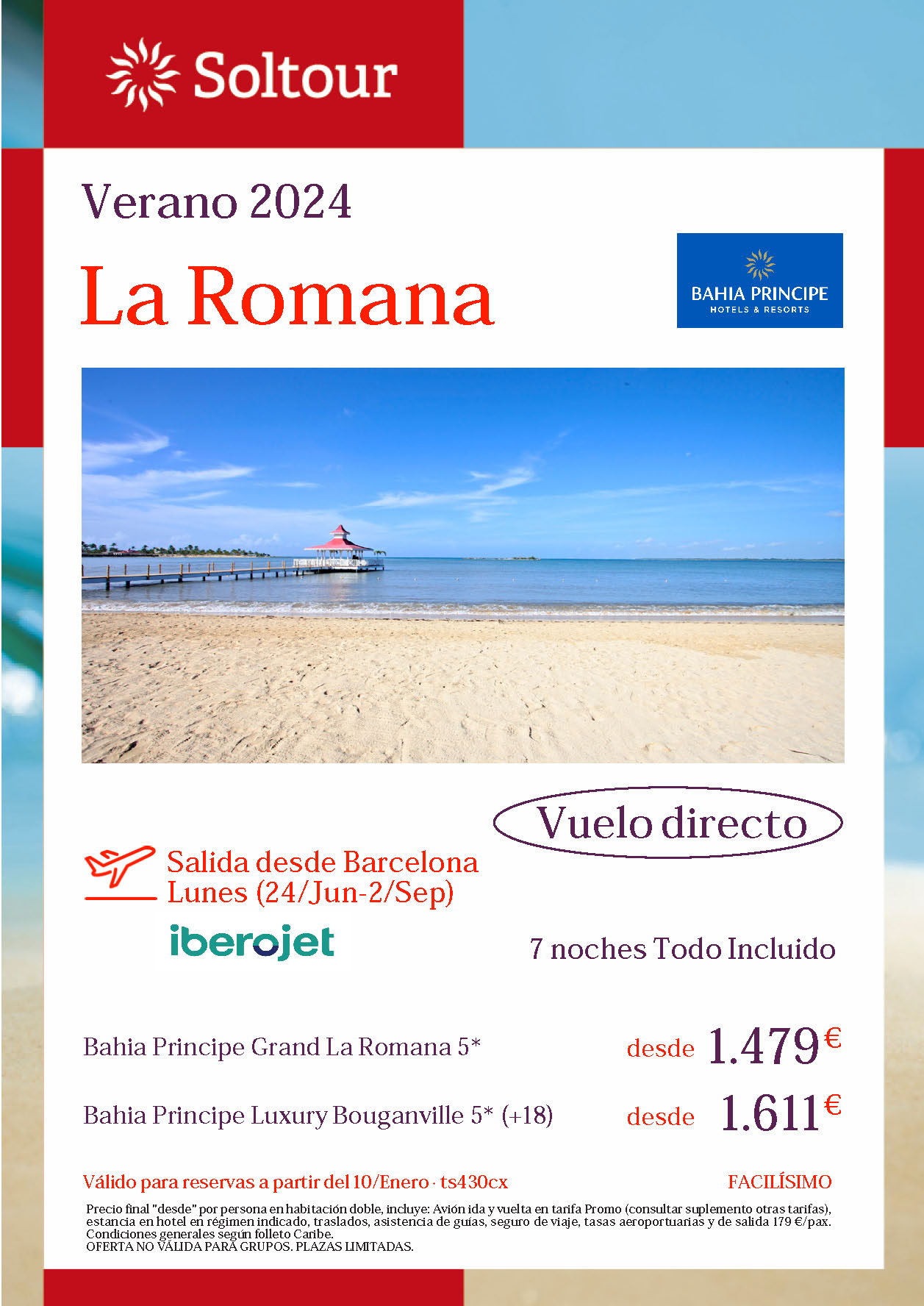 Oferta Soltour Estancia en La Romana Republica Dominicana 9 dias Hotel 5 estrellas Todo Incluido salidas de Junio a Septiembre 2024 vuelo directo desde Barcelona