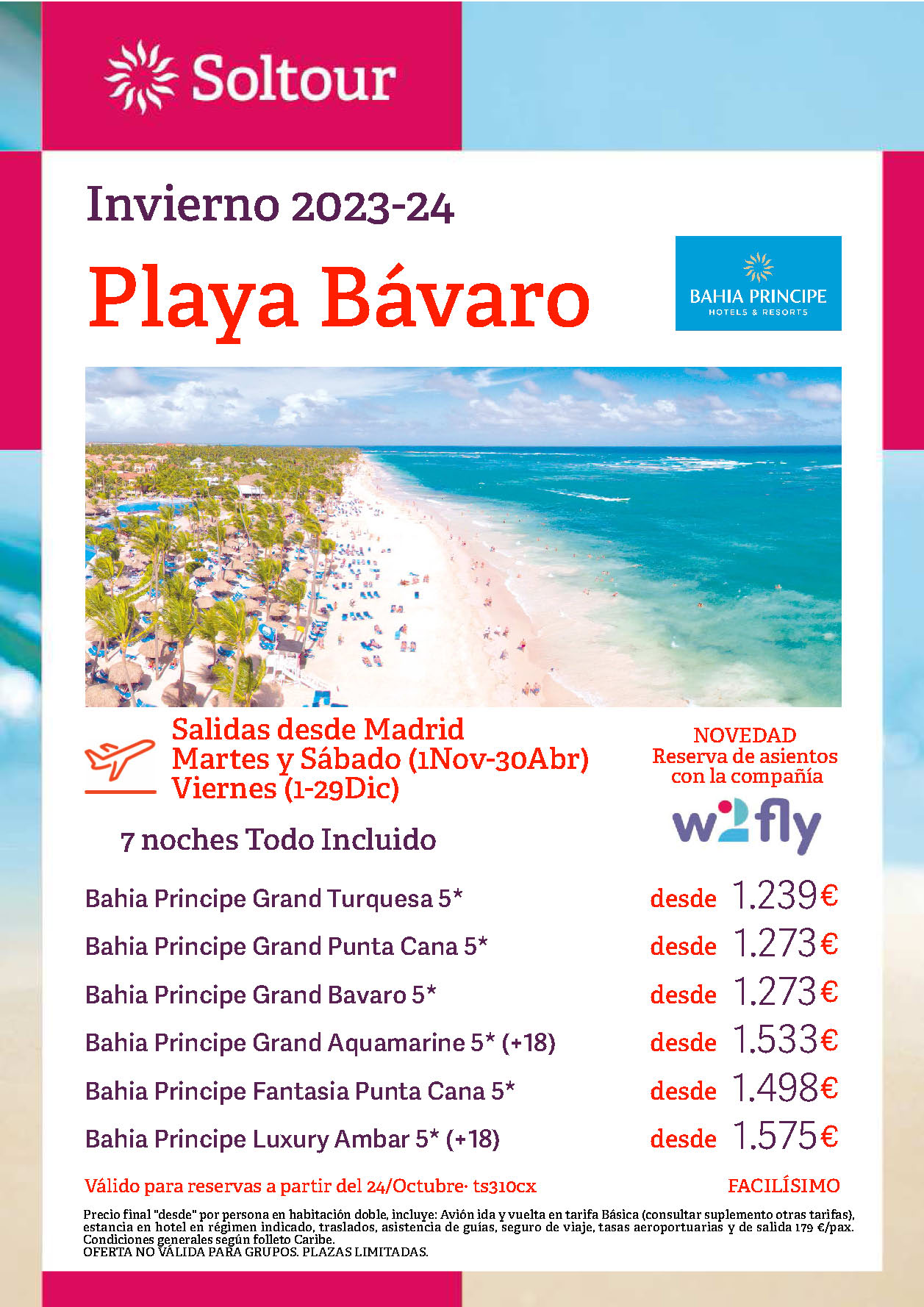 Oferta Soltour Otoño 2023 invierno 2024 Republica Dominicana Playa Bavaro hoteles Bahia Principe 9 dias Todo Incluido salidas vuelo directo desde Madrid