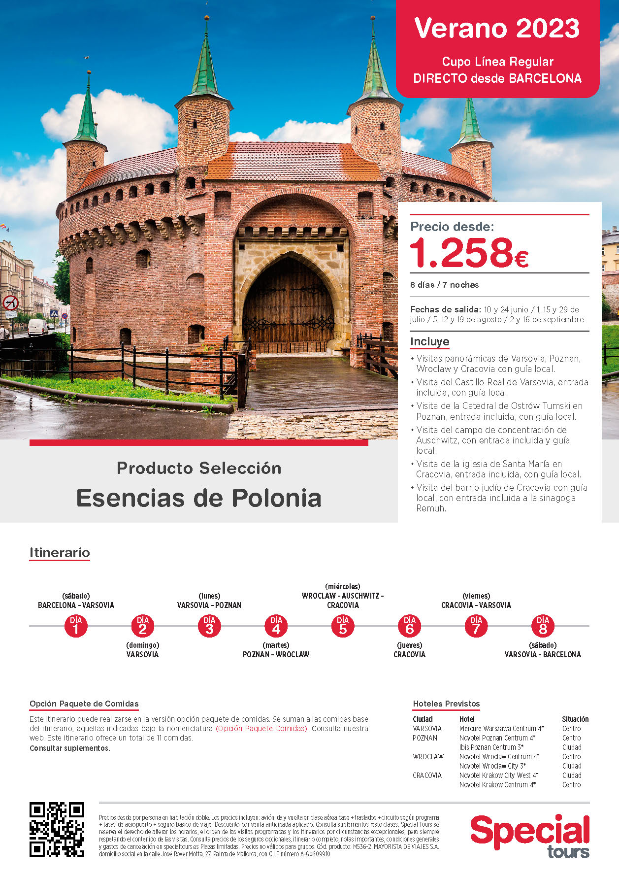 Oferta Special Tours Esencias de Polonia 8 dias salidas Junio Julio Agosto Septiembre 2023 vuelos directos desde Barcelona