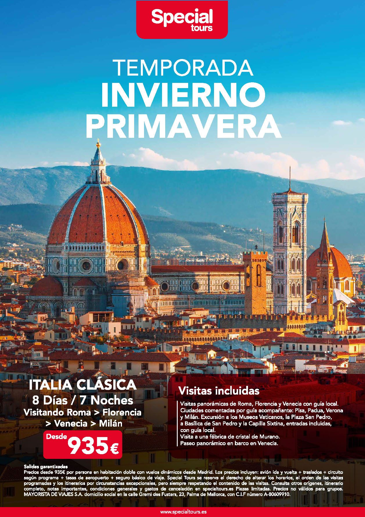 Oferta Special Tours circuito Italia Clasica Milan Venecia Florencia Pisa Roma 8 dias salidas Enero a Junio 2023