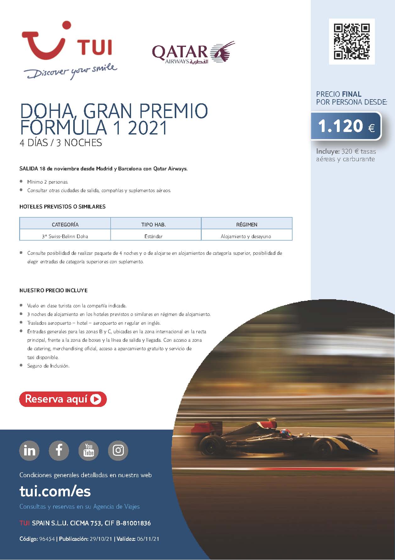 Oferta TUI 18 Noviembre 2021 Gran Premio de Formula I salidas desde Barcelona y Madrid