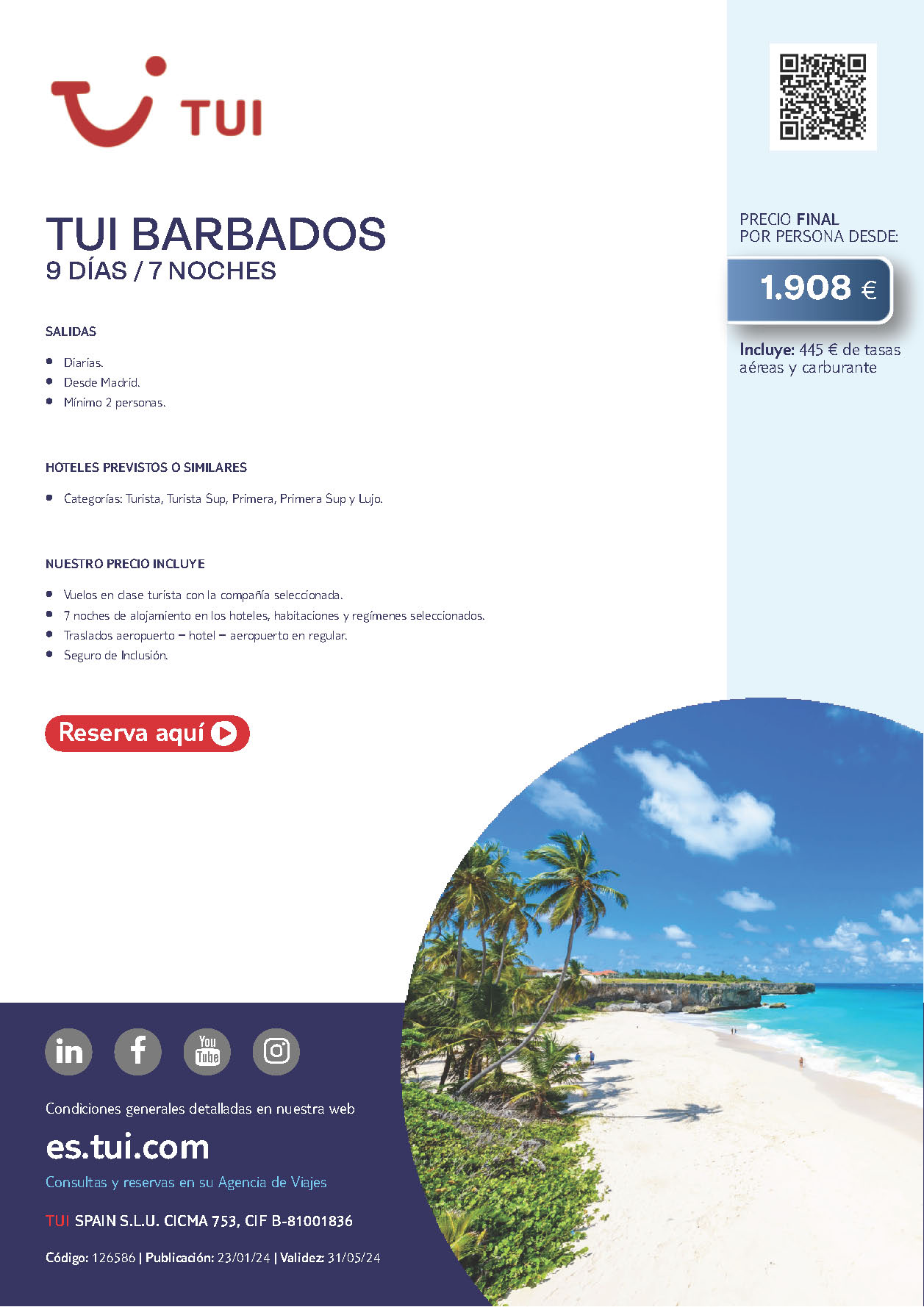 Oferta TUI 2024 Estancia en Barbados 9 dias salidas desde Madrid
