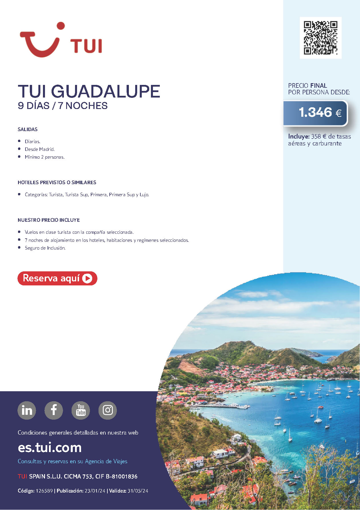 Oferta TUI 2024 Estancia en Guadalupe 9 dias salidas desde Madrid vuelos Air France