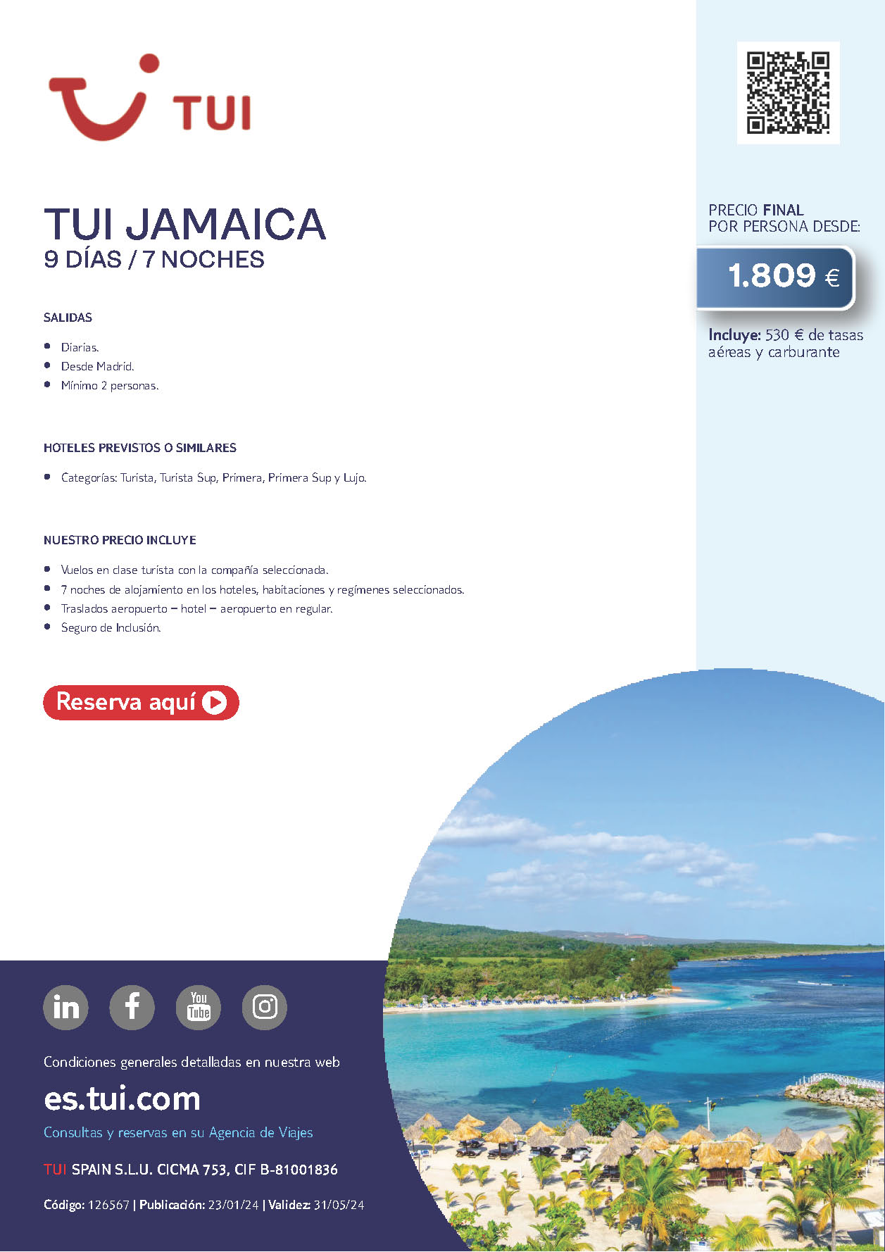Oferta TUI 2024 Estancia en Jamaica 9 dias salidas desde Madrid