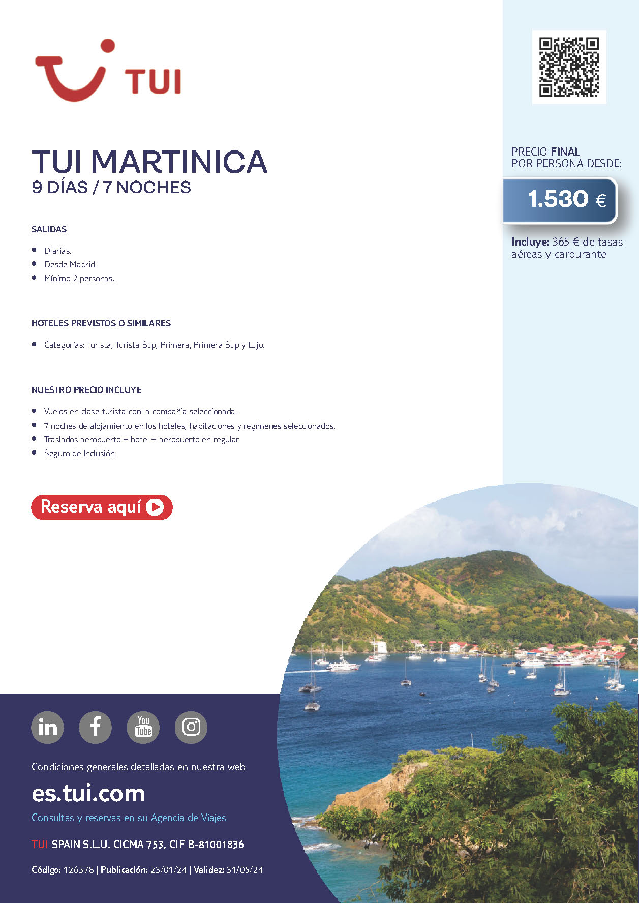 Oferta TUI 2024 Estancia en Martinica 9 dias salidas desde Madrid