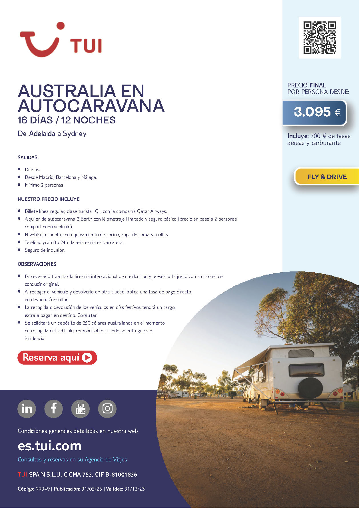 Oferta TUI Australia en Autocaravana 2023 16 dias salidas desde Madrid Barcelona y Malaga vuelos Qatar Airways