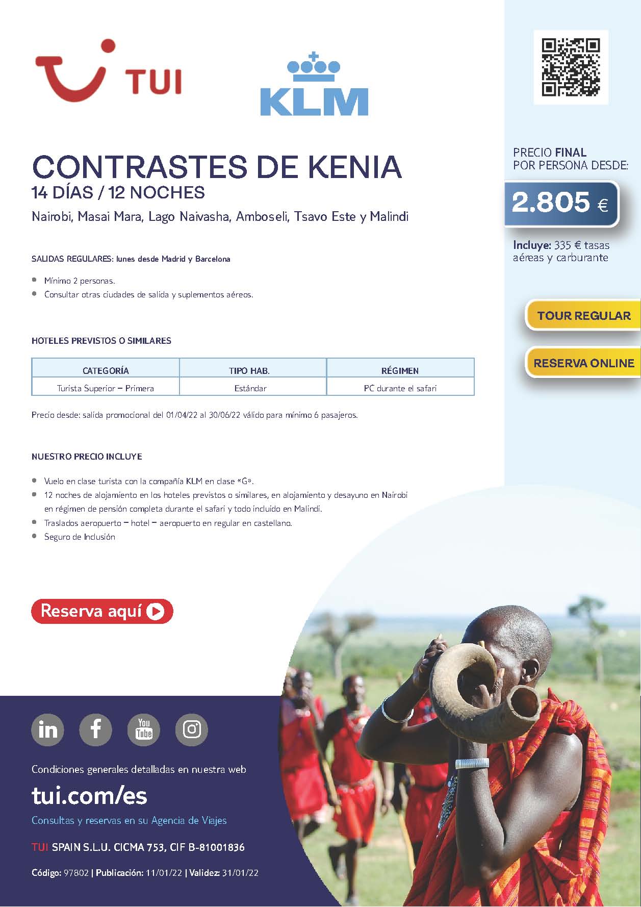 Oferta TUI Contrastes de Kenia 14 dias Abril Mayo y Junio 2022 salidas desde Madrid y Barcelona