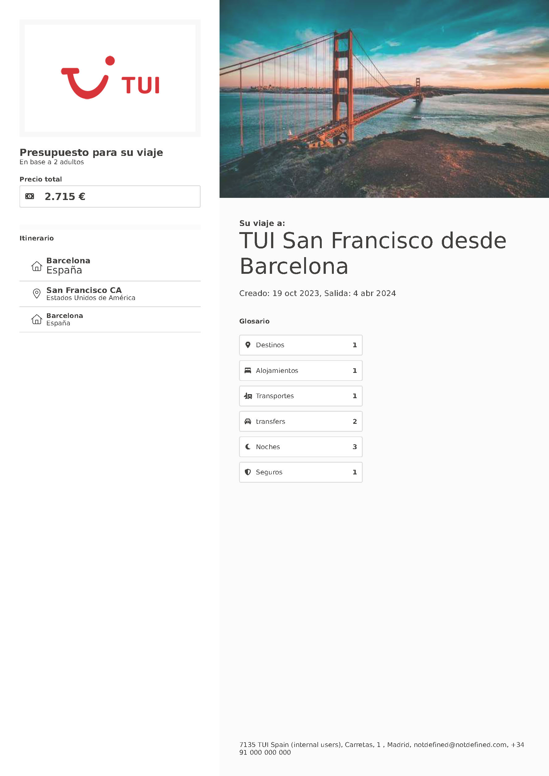 Oferta TUI Estados Unidos 2023-2024 Estancia en San Francisco 5 dias Hotel Riu salida en vuelo directo desde Barcelona