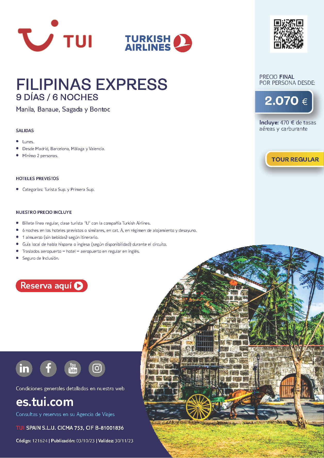 Oferta TUI Filipinas Express 9 dias 2023 salidas desde Madrid Barcelona Valencia Malaga vuelos Turkish Airlines