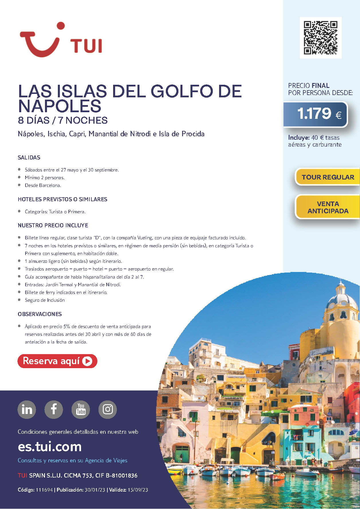 Oferta TUI Italia Las Islas del Golfo de Napoles 8 dias Mayo a Septiembre 2023 salidas desde Barcelona vuelos Vueling