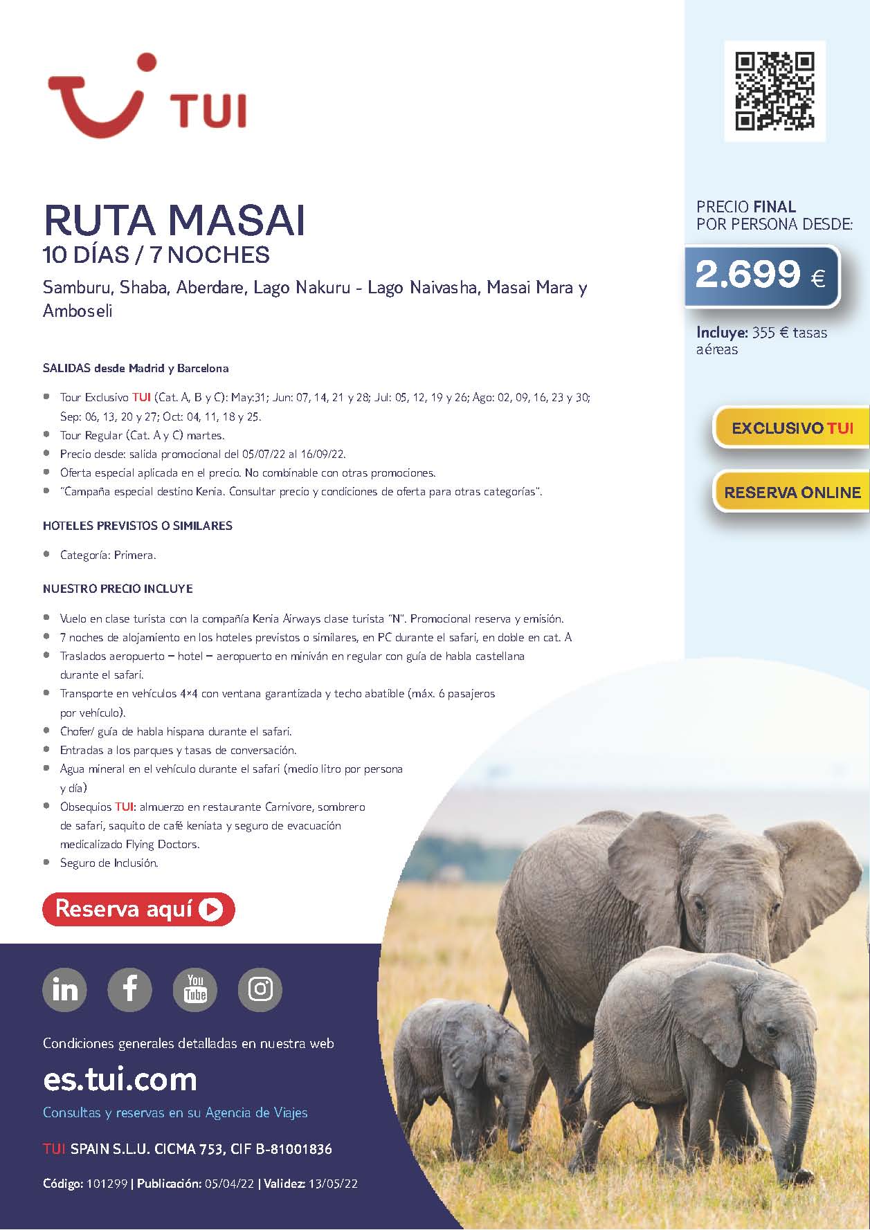 Oferta TUI Ruta Masai Kenia 10 dias Junio a Octubre 2022 salidas desde Madrid y Barcelona vuelos Kenia Airways