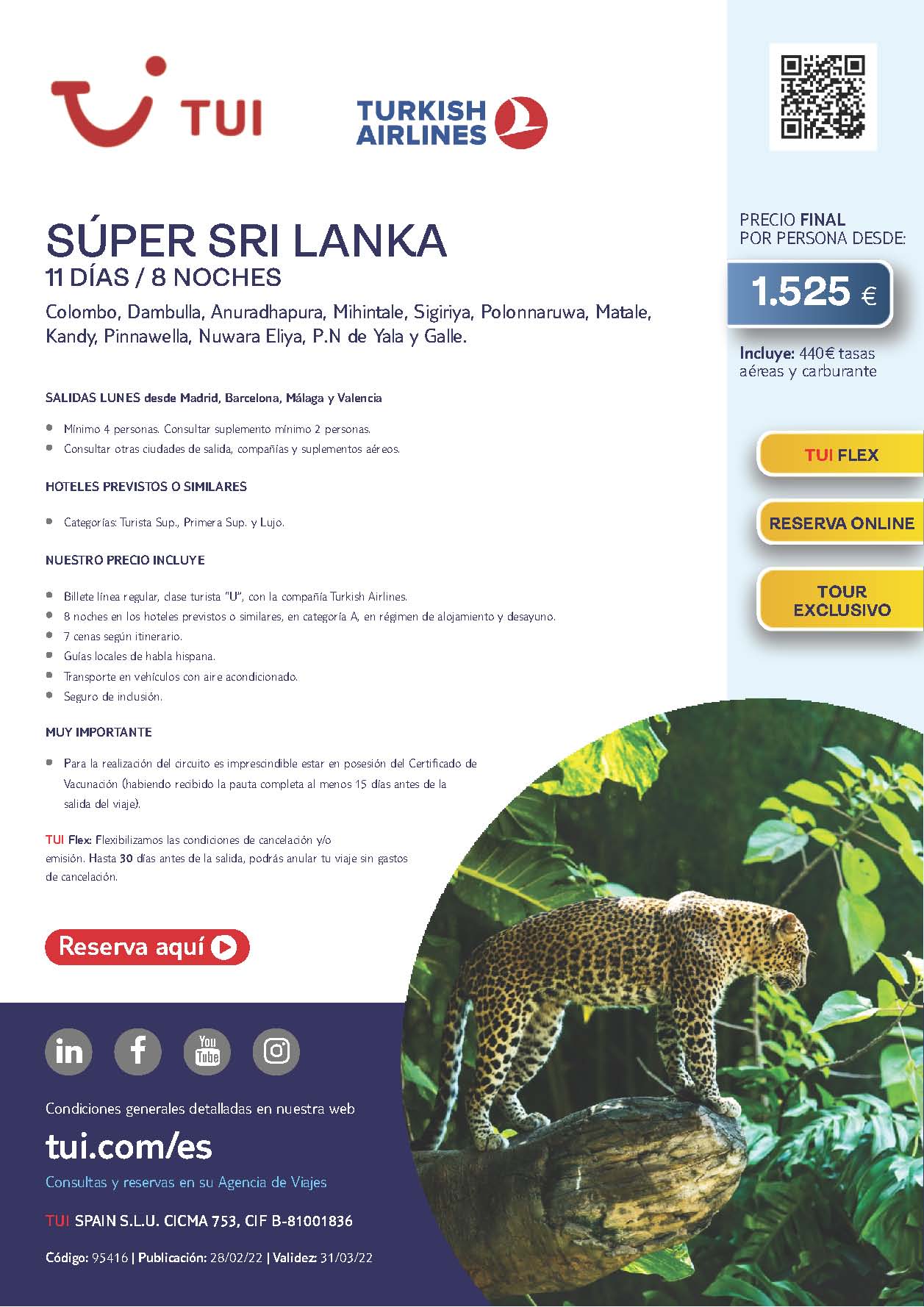 Oferta TUI Sri Lanka 2022 Super Sri Lanka 11 dias salidas desde Madrid Barcelona Malaga Valencia vuelos Turkish Airlines