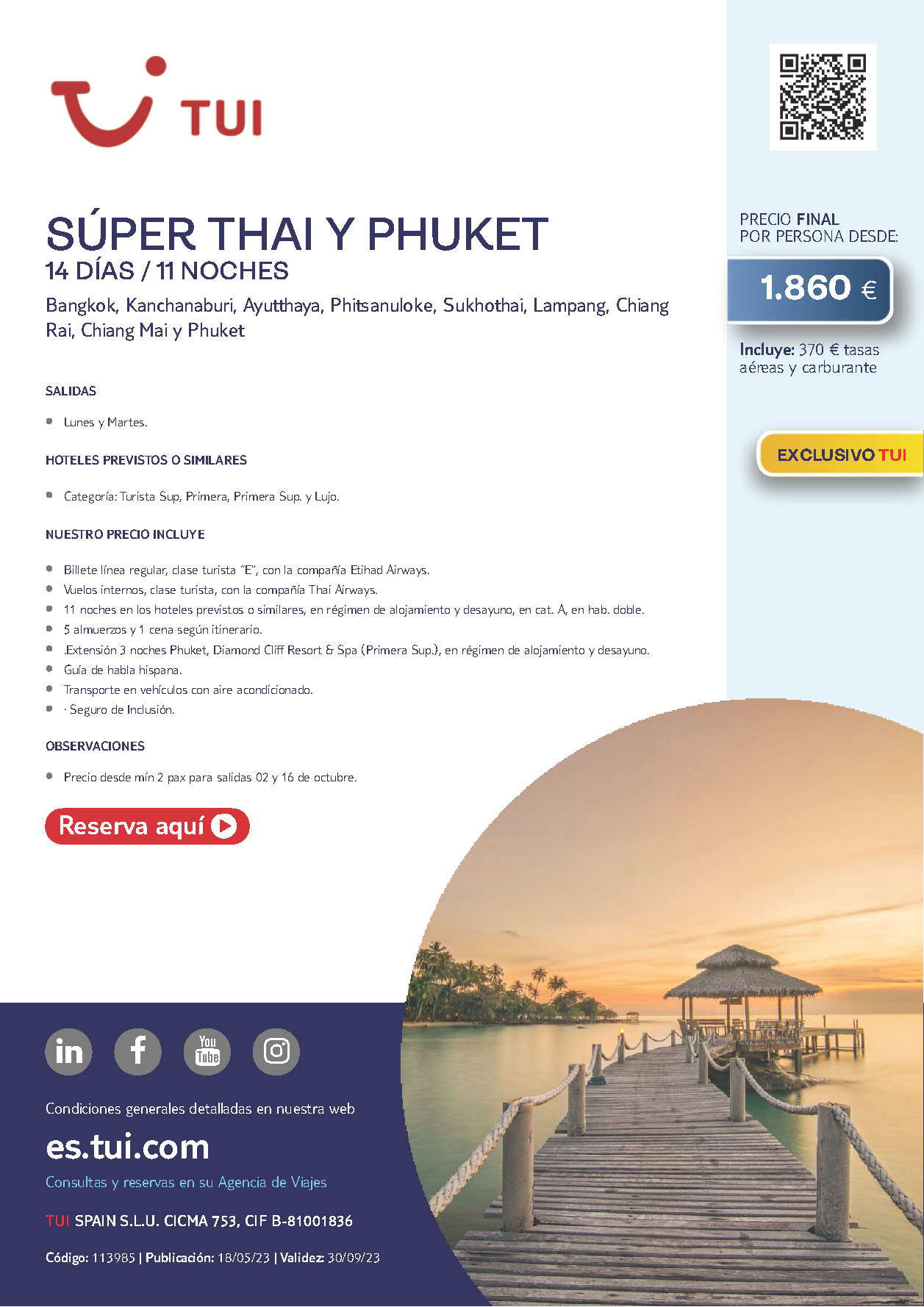 Oferta TUI Thailandia circuito Super Thai y Phuket 14 dias 2023 salidas desde Madrid y Barcelona vuelos Etihad Airways