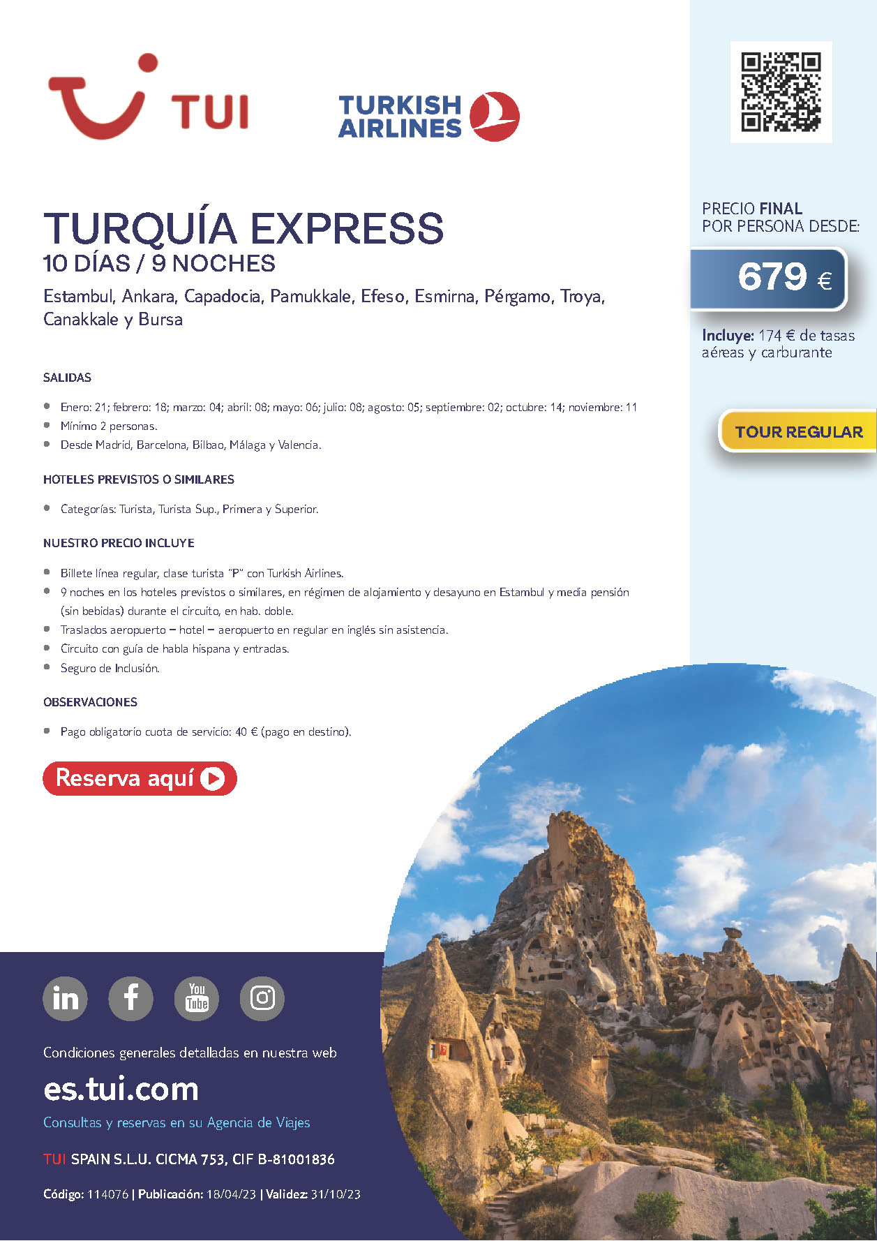 Oferta TUI Turquia Express 10 dias Febrero a Noviembre 2023 salidas desde Madrid Barcelona Bilbao Valencia Malaga vuelos Turkish Airlines