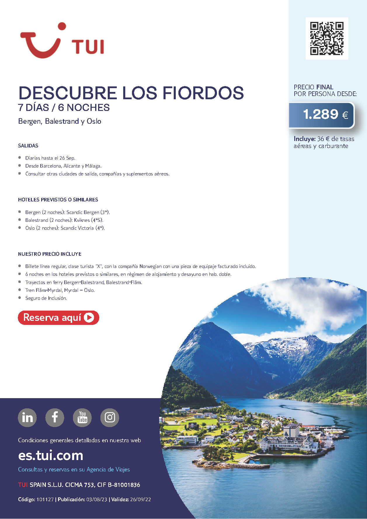Oferta TUI circuito Noruega Descubre los Fiordos 7 dias Agosto y Septiembre 2023 salidas desde Barcelona Alicante y Malaga vuelos Norwegian
