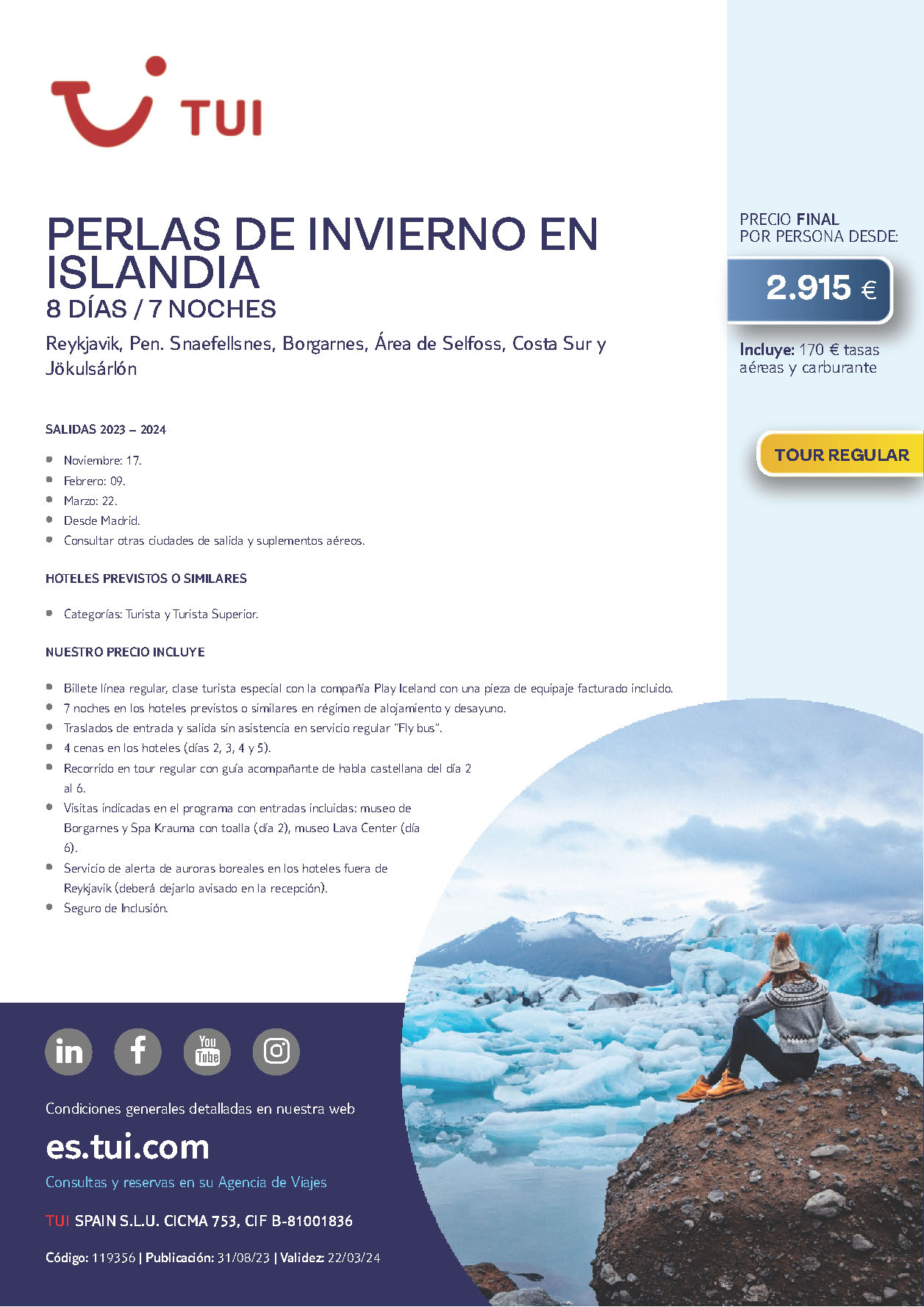 Oferta TUI circuito Perlas de Invierno en Islandia 8 dias salidas Octubre 2023 a Marzo 2024 desde Madrid