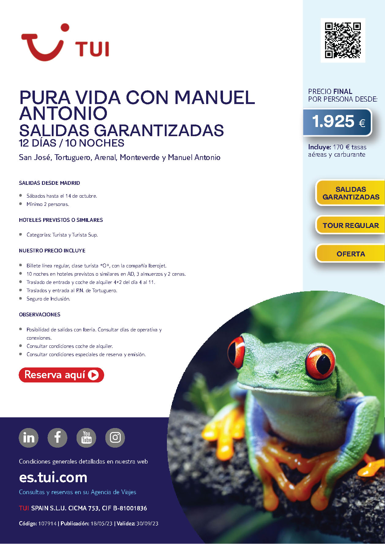 Oferta TUI circuito Peru Costa Rica con Manuel Antonio 12 dias salidas Agosto Septiembre Octubre 2023 desde Madrid vuelos Iberojet
