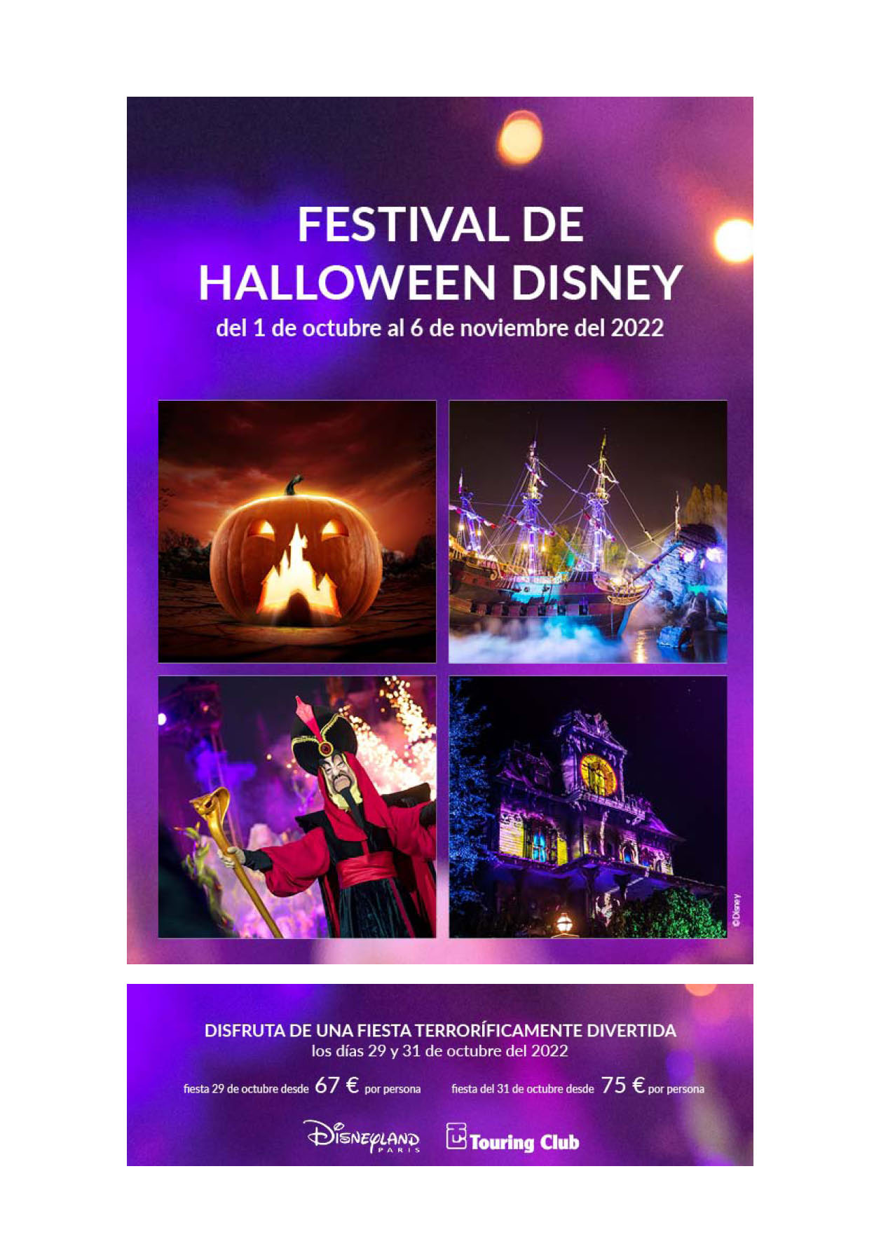 Oferta Touring Club Festival de Halloween Disney Disneyland Paris 29 y 31 de Octubre de 2022