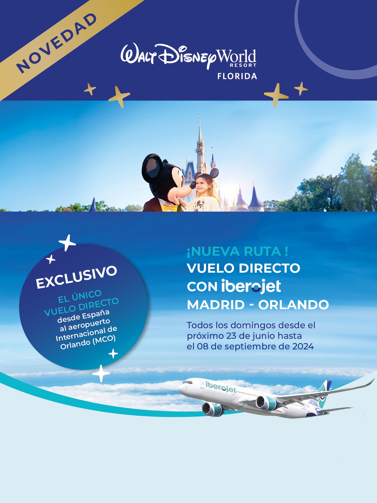 Oferta Touring Club Junio a Septiembre 2024 Walt Disney World Resort Hoteles y Entradas con Vuelo directo a Orlando desde Madrid ext