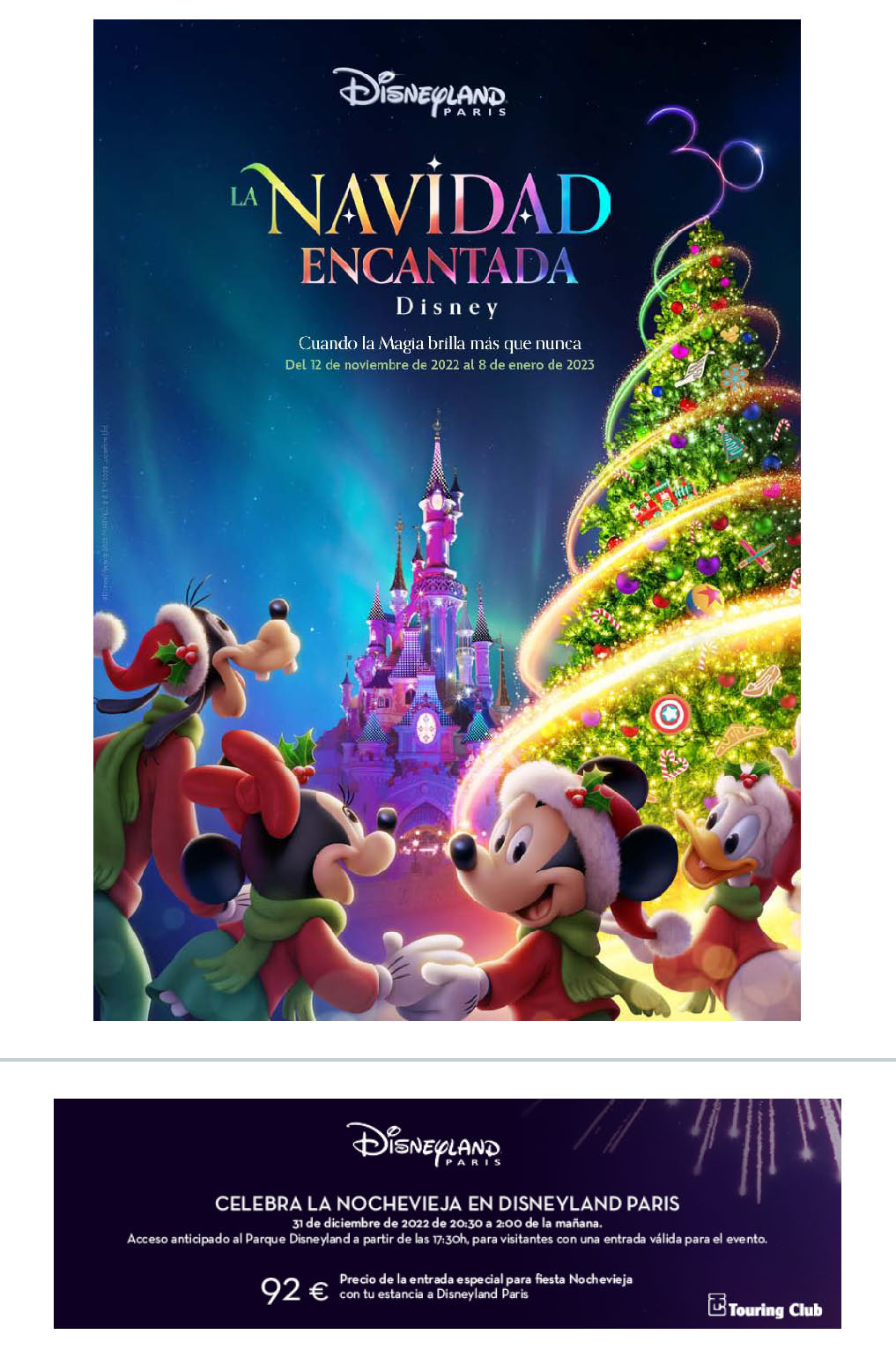 Oferta Touring Club Navidad Encantada en Disneyland Paris del 12 de noviembre 2022 al 8 de enero 2023