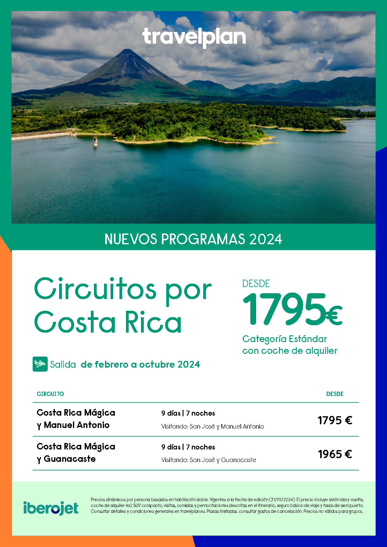Oferta Travelplan 2024 Circuito Costa Rica Magica y Manuel Antonio o Guanacaste Fly and Drive 9 dias salida en vuelo directo desde Madrid