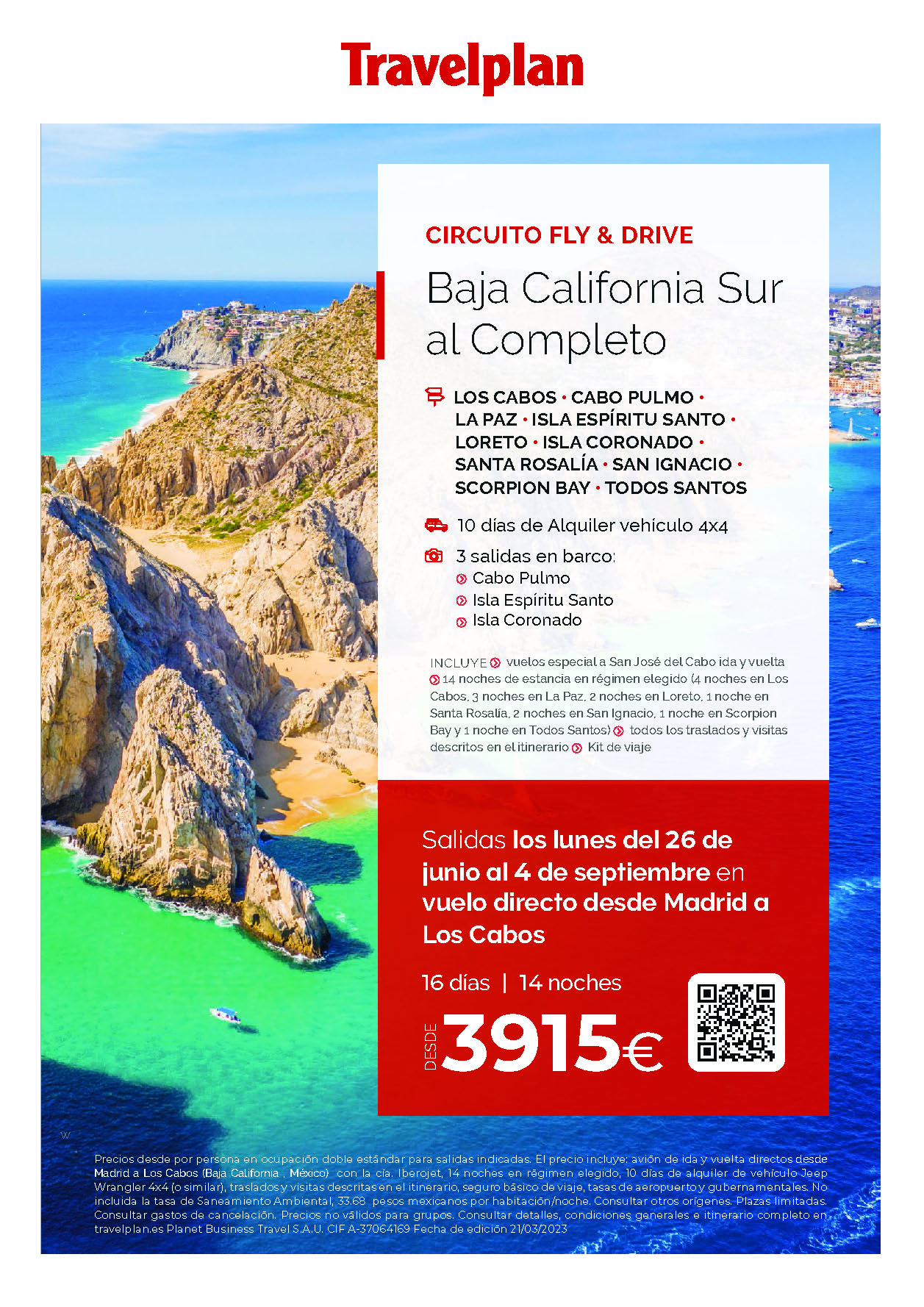 Oferta Travelplan Baja California Sur al completo 16 dias en coche salidas Junio Julio Agosto Septiembre 2023 vuelo directo desde Madrid