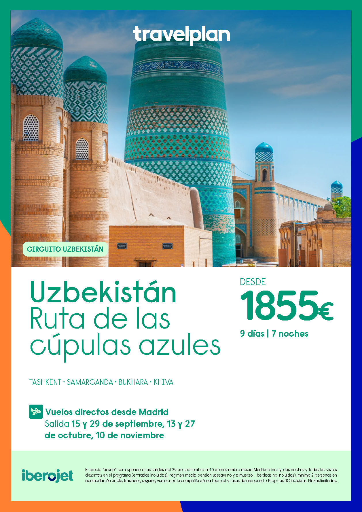 Oferta Travelplan Circuito Uzbekistan Ruta de las Cupulas Azules 9 dias salidas Septiembre a Noviembre 2024 vuelo directo desde Madrid 2
