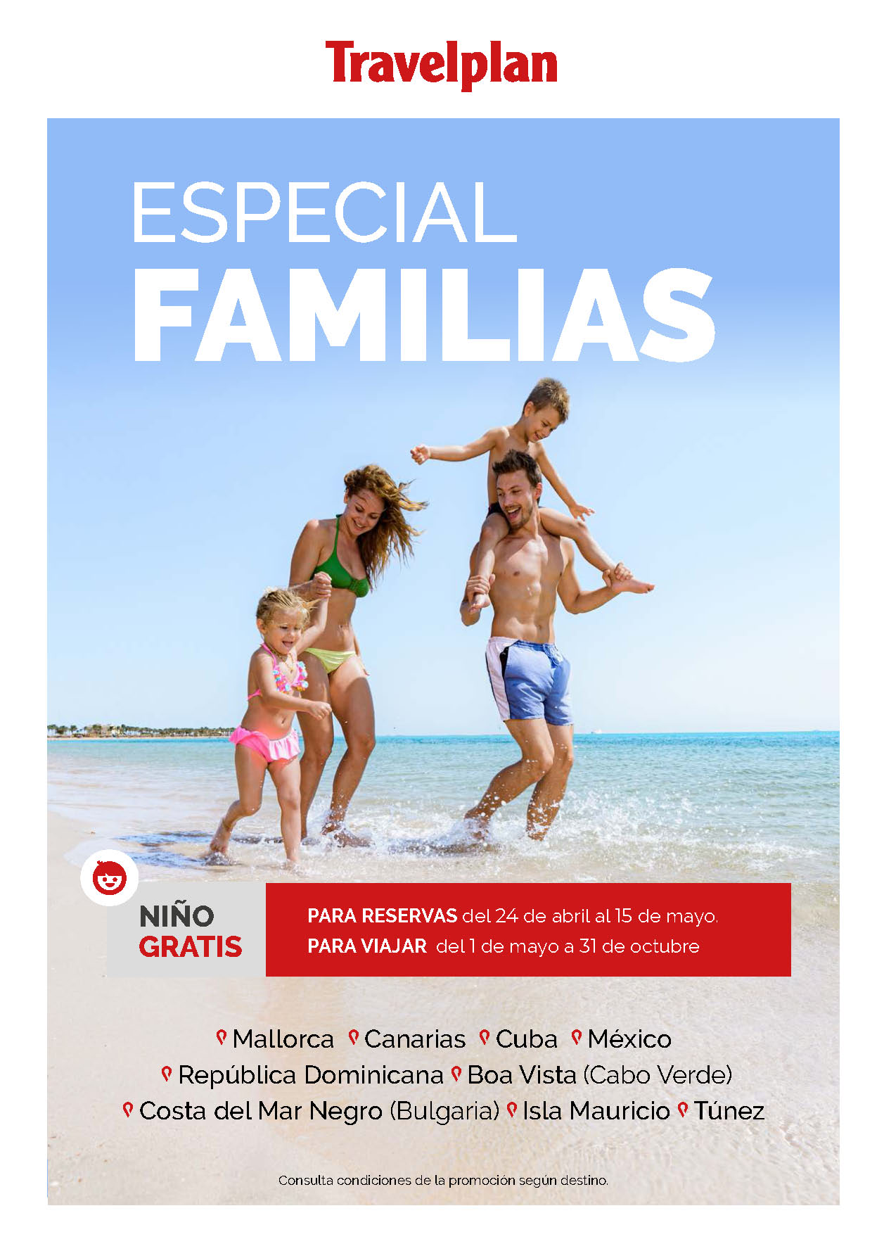 Oferta Travelplan Especial Familias Verano 2023 Vacaciones en Baleares Canarias Caribe Cabo Verde Mauricio Tunez Mar Negro salidas vuelos directos desde Madrid