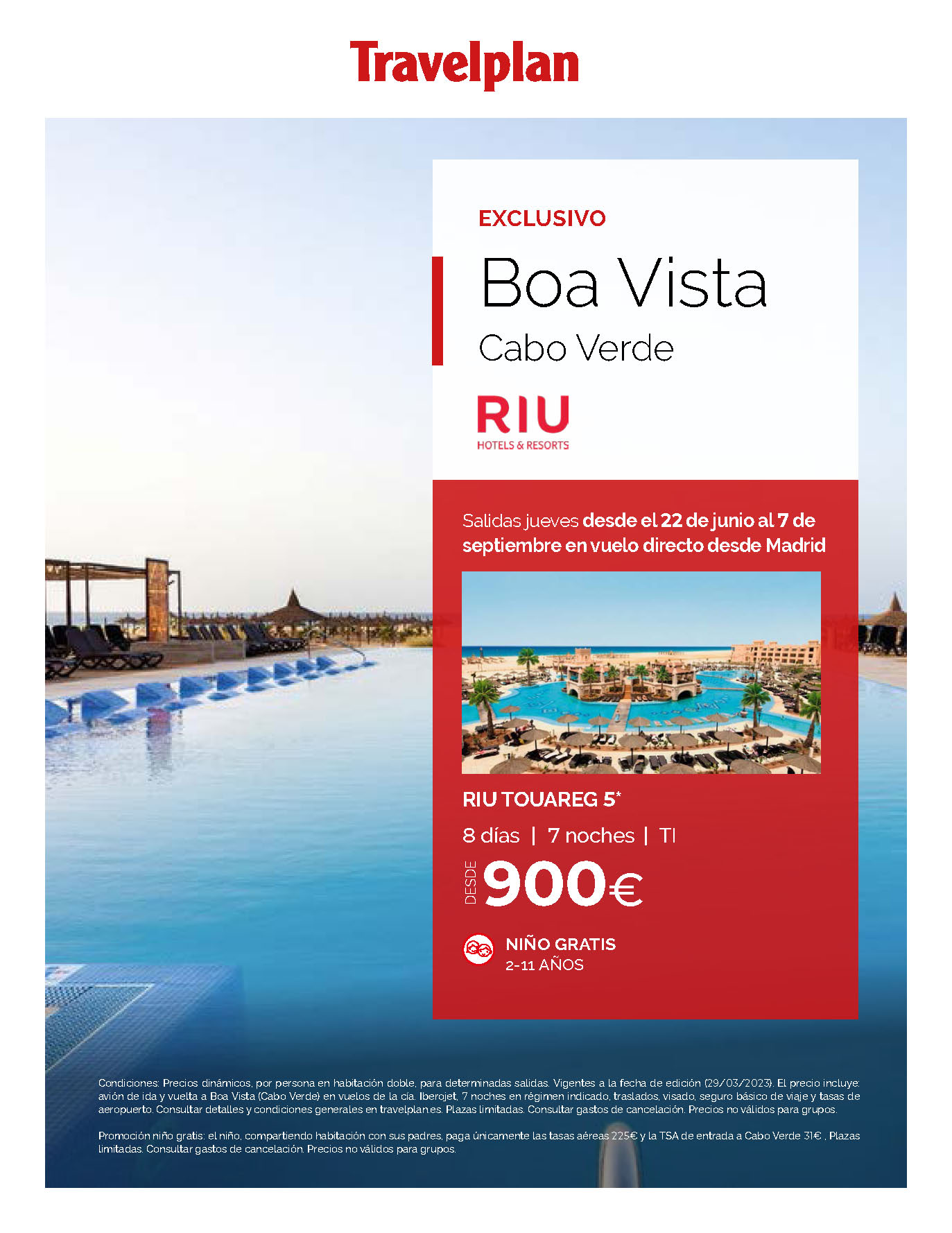 Oferta Travelplan Estancia en Boa Vista Cabo Verde Verano 2023 8 dias Hotel Riu Touareg 5 estrellas Todo Incluido salidas vuelo directo desde Madrid