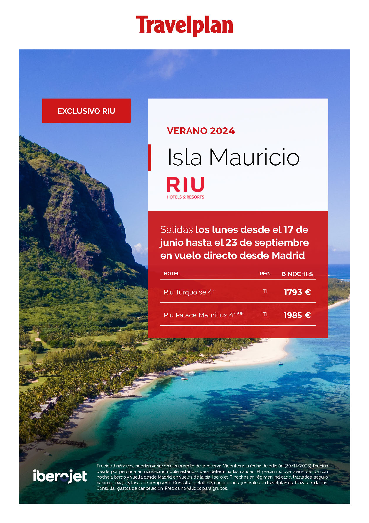 Oferta Travelplan Estancia en Isla Mauricio Hotel Riu 9 dias salidas de Junio a Septiembre 2024 en vuelo directo desde Madrid