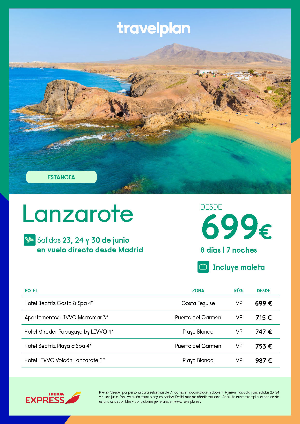 Oferta Travelplan Estancia en Lanzarote 8 dias Todo Incluido salida 23 24 30 junio vuelo directo desde Madrid