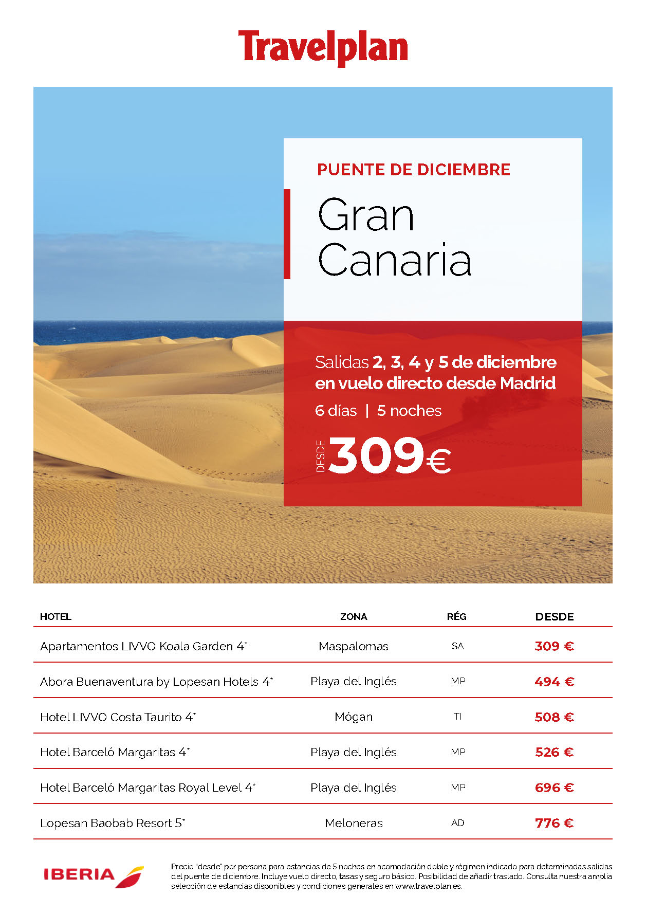 Oferta Travelplan Puente de Diciembre 2023 en Gran Canaria 6 dias Media Pension salidas 2 3 4 y 5 Diciembre vuelo directo desde Madrid