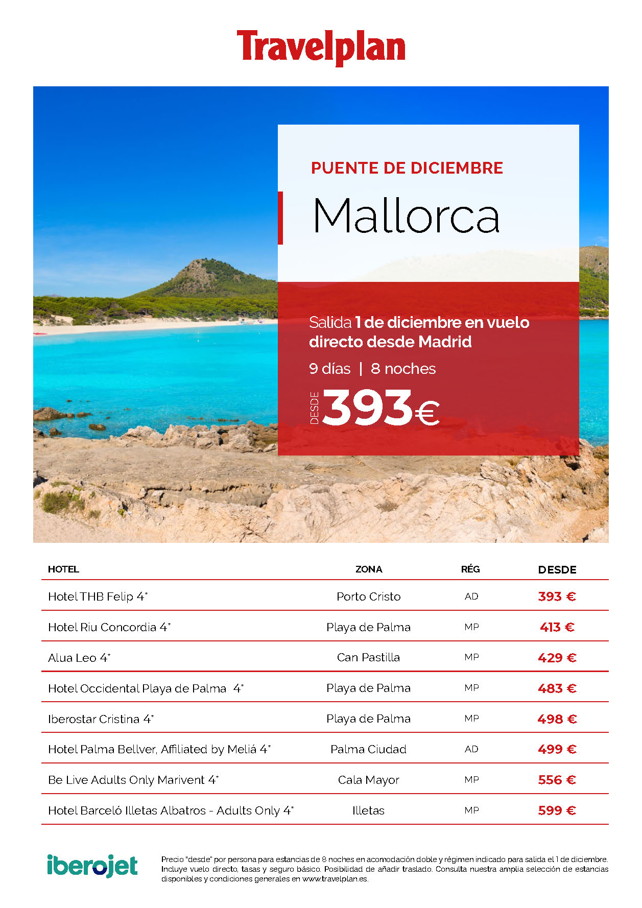 Oferta Travelplan Puente de Diciembre 2023 en Mallorca 9 dias Media Pension salida 1 Diciembre vuelo directo desde Madrid
