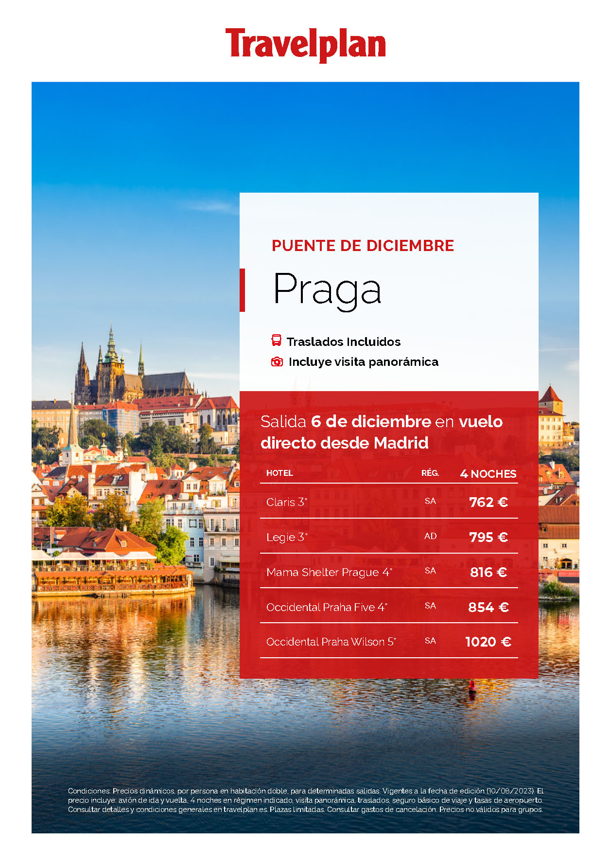 Oferta Travelplan Puente de Diciembre 2023 estancia en Praga 5 dias salida 6 Diciembre vuelo directo desde Madrid