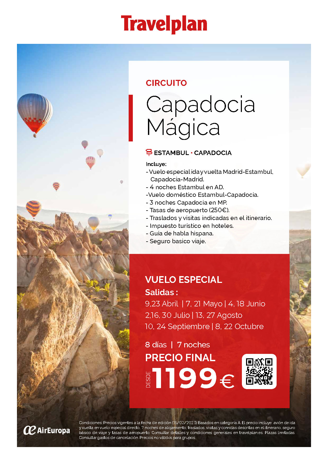 Oferta Travelplan circuito Capadocia Magica 8 dias Abril a Octubre 2023 salida en vuelo directo desde Madrid