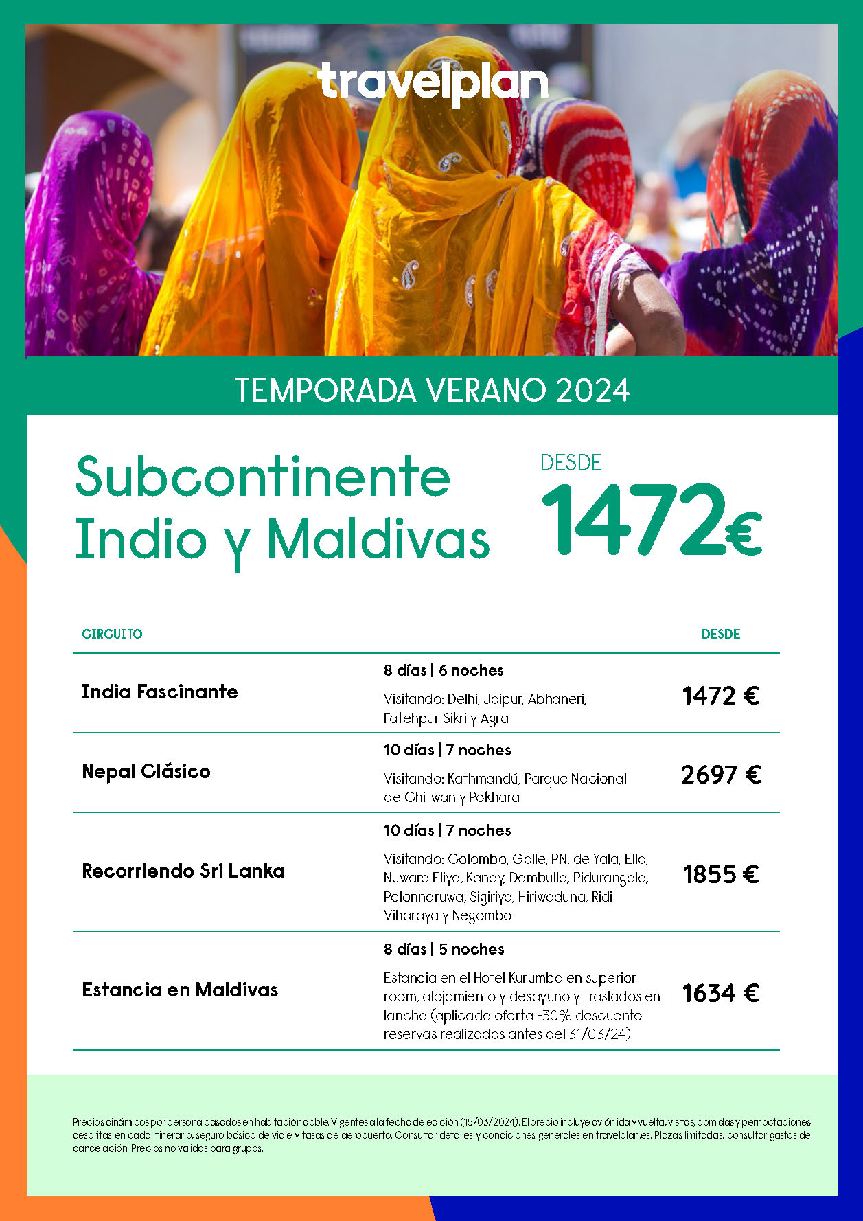 Oferta Travelplan circuitos India Nepal Sri Lanka y Maldivas Verano 2024 salidas desde Madrid Barcelona Valencia Malaga