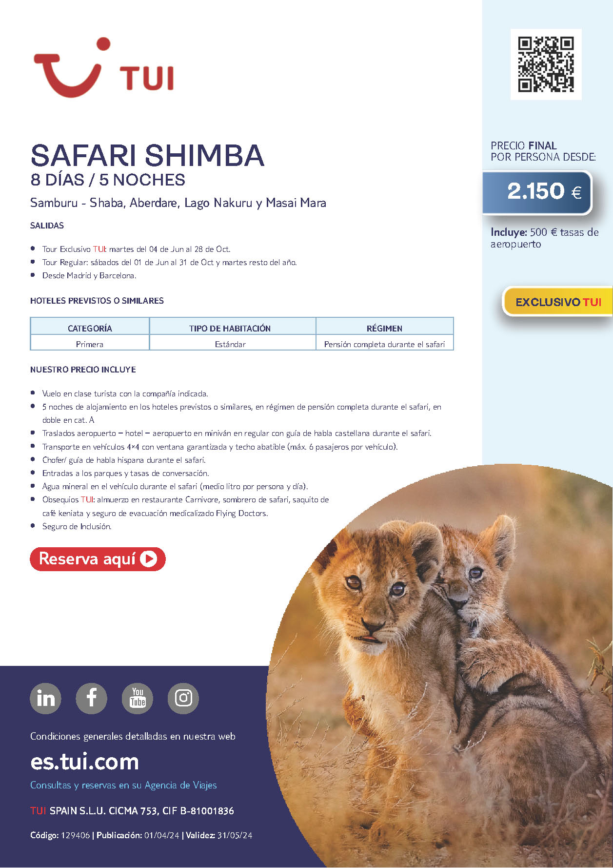 Oferta Tui Kenia Safari Shimba 8 dias salidas Junio a Octubre 2024 desde Madrid Barcelona