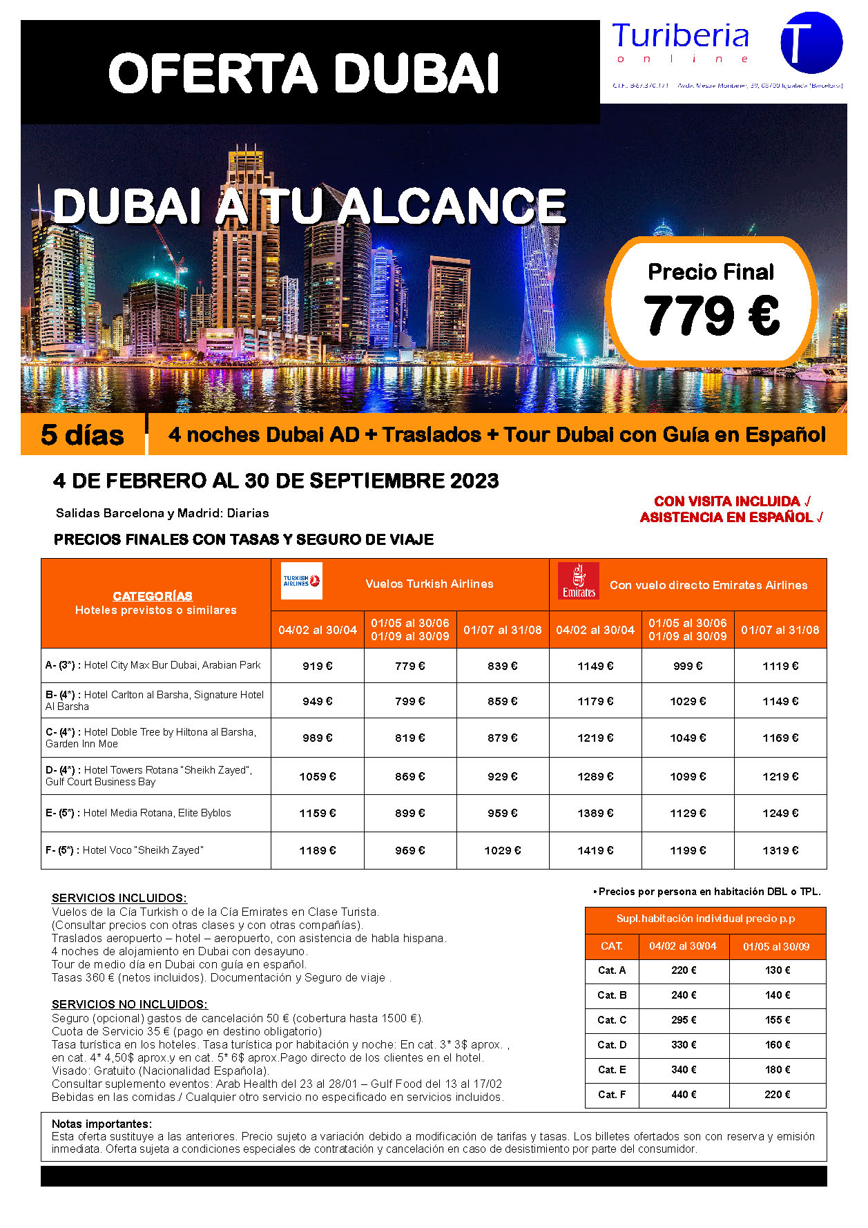 Oferta Turiberia Dubai a tu Alcance 5 dias Primavera y Verano 2023 salidas desde Barcelona y Madrid