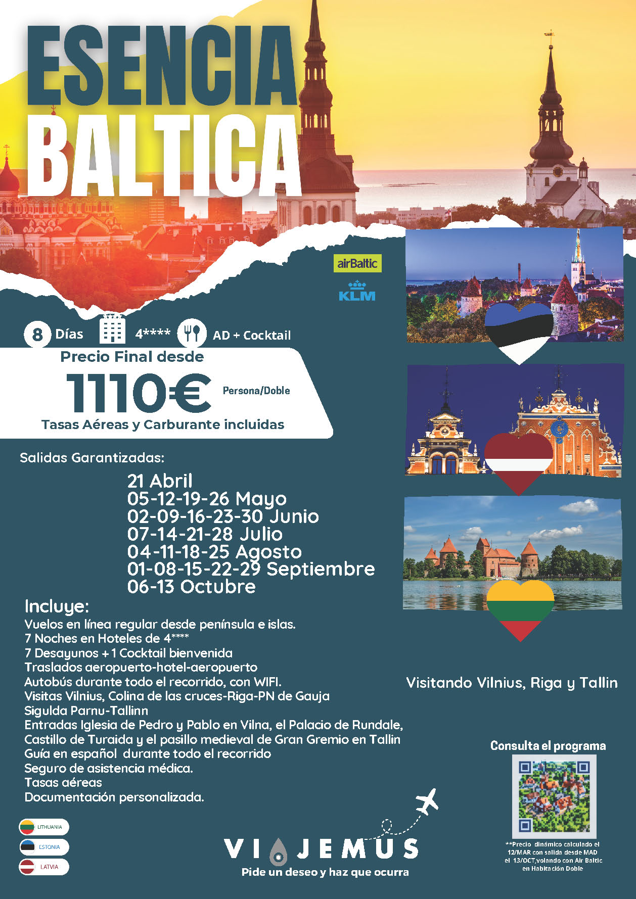 Oferta Viajemus circuito Paises Balticos 8 dias MP salidas Abril a Septiembre 2024 desde Madrid Barcelona Bilbao Valencia Malaga e Islas