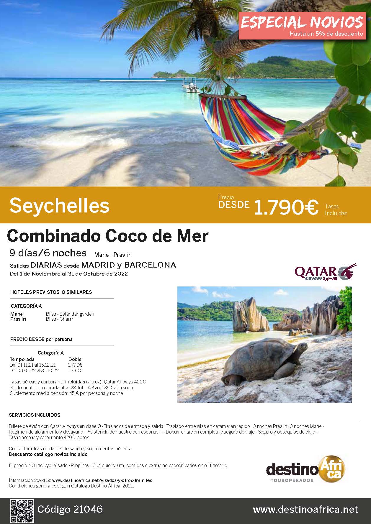 Ofertas Destino Asia Seychelles 2022 Sun vuelos Qatar Airways salidas desde Madrid y Barcelona