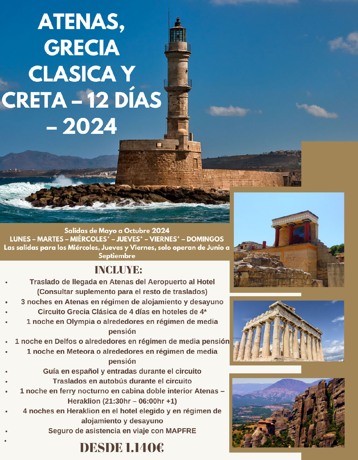 Ofertas Grecia Vacaciones circuito Atenas Grecia Clasica y Creta 12 dias salidas Mayo a Octubre 2024 sin vuelos