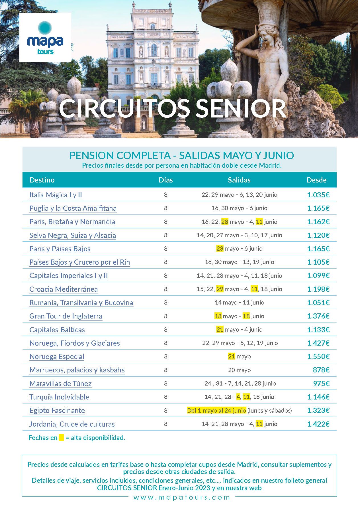 Ofertas Mapa Tours Circuitos Senior Ultimas Plazas Mayo y Junio de 2023 14-5-2023