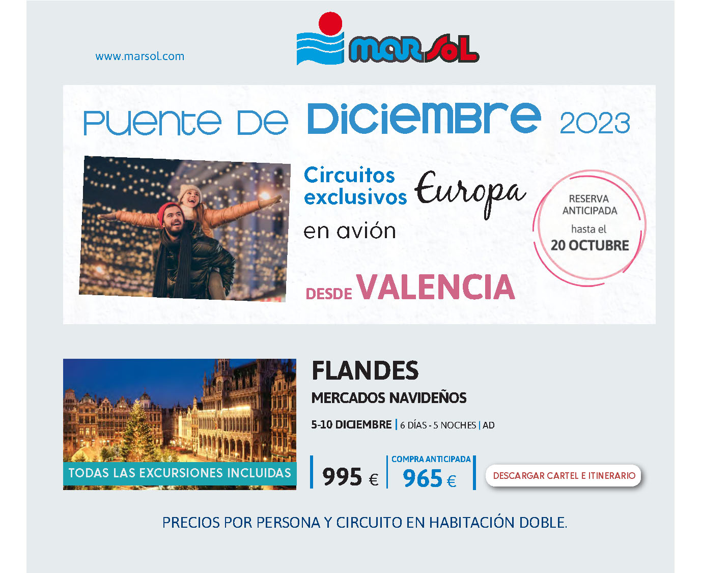 Ofertas Marsol Puente de Diciembre 2023 circuito Flandes 6 dias salida 5 diciembre vuelo directo desde Valencia